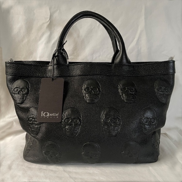 IO PELLE Italia 3D Skull Black Tote Crossbody Bag Italy - Picture 1 of 7